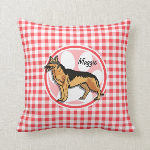 German Shepard Rood en wit Gingham Kussen