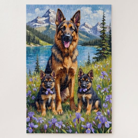German Shepherd Alpine Iris Art Legpuzzel (Verticaal)