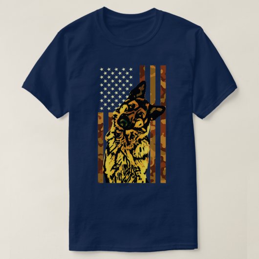 German Shepherd American Camouflage Flag Dog 4th o T-shirt (Design voorkant)