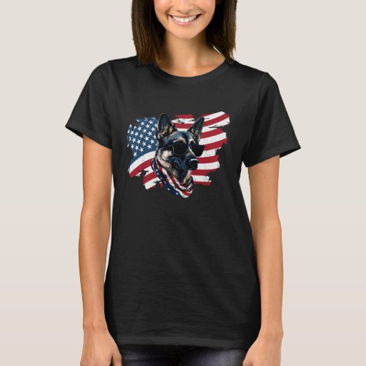 German Shepherd American Flag 4th Of July USA Cani T-shirt (Voorkant)