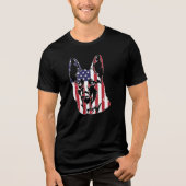 German Shepherd American Flag Canine Lover Tri-Blend Shirt (Voorkant)