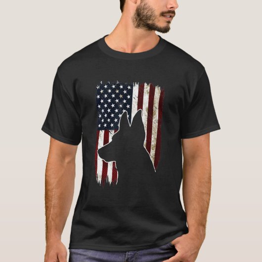 German Shepherd American Flag Dog T-shirt (Voorkant)