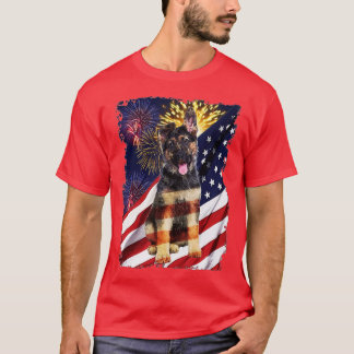 German Shepherd American Flag Fire Day - T-shirt
