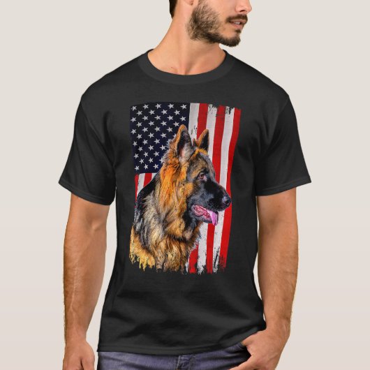 German Shepherd American Flag German Shepherd T-shirt (Voorkant)