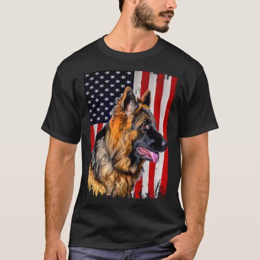 German Shepherd American Flag German Shepherd T-shirt (Voorkant)