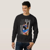 German Shepherd American Flag Patriotic Dog 4th of Trui (Voorkant volledig)