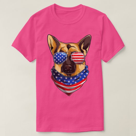 German Shepherd American Flag s, Juli Fourth Polic T-shirt (Design voorkant)