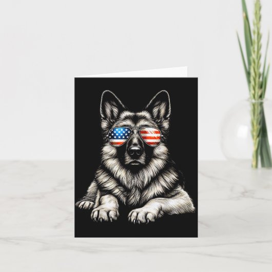 German Shepherd American Flag Sungles Patriotic  Kaart (Voorkant)