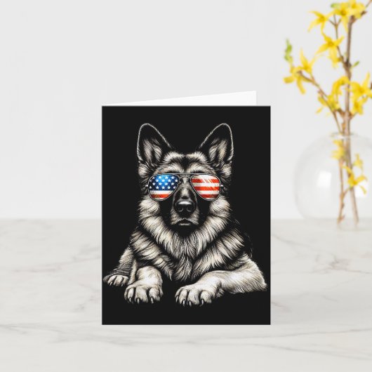German Shepherd American Flag Sungles Patriotic  Kaart (Gele Bloem)