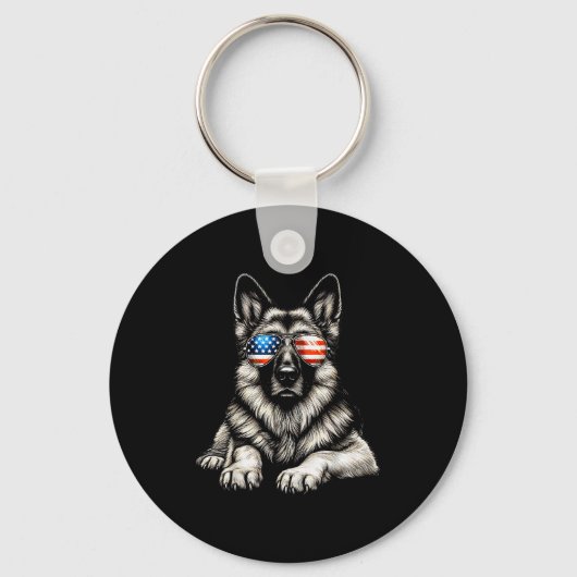 German Shepherd American Flag Sungles Patriotic  Sleutelhanger (Voorkant)