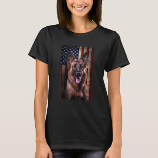 German Shepherd American Flag Usa Patriotic Dog T-shirt
