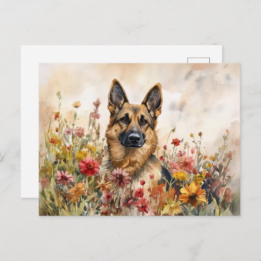 German Shepherd Among Vibrant Wildflowers Briefkaart (Voorkant / Achterkant)