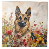 German Shepherd Among Vibrant Wildflowers Tegeltje (Voorkant)