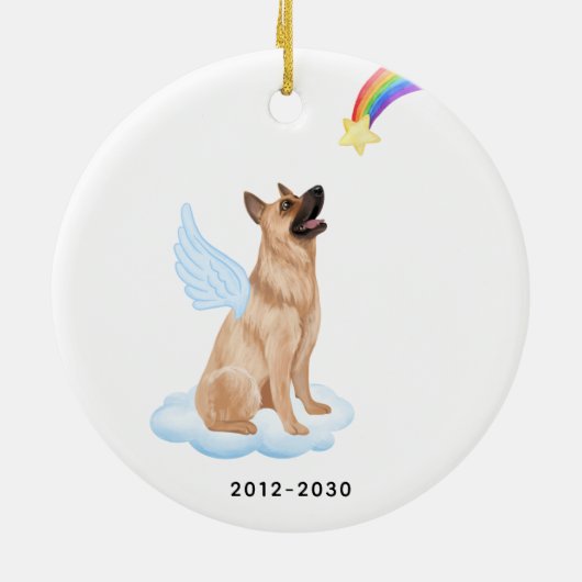 German Shepherd Angel Dog Personalized Memorial Keramisch Ornament (Achterkant)