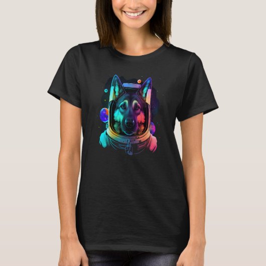 German Shepherd Astronaut in Space Cool Dog Fun Co T-shirt (Voorkant)