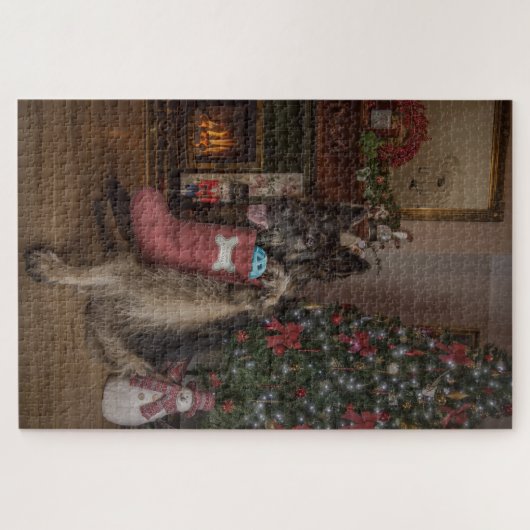 German shepherd at christmas legpuzzel (Horizontaal)