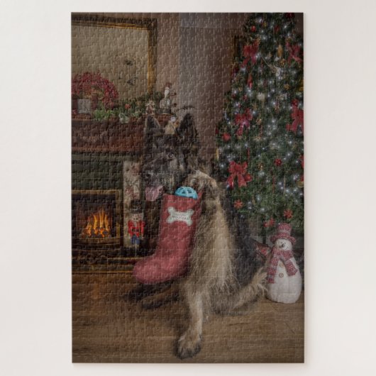 German shepherd at christmas legpuzzel (Verticaal)