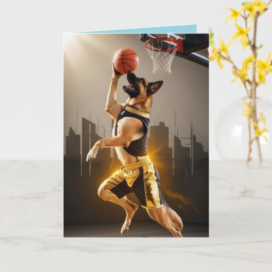 German Shepherd Basketball Kaart (Gele Bloem)