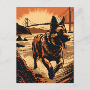 German-Shepherd bij de Golden Gate Bridge Briefkaart