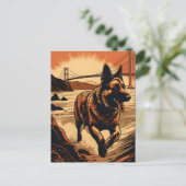 German-Shepherd bij de Golden Gate Bridge Briefkaart (Staand voorkant)