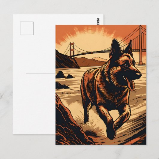 German-Shepherd bij de Golden Gate Bridge Briefkaart (Voorkant / Achterkant)