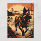 German-Shepherd bij de Golden Gate Bridge Briefkaart (Voorkant)