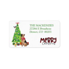 German Shepherd, Bird, Holiday Tree Return Address Etiket