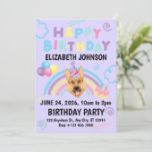 German Shepherd Birthday Invitation in Purple Kaart (Staand voorkant)