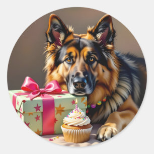 German Shepherd Birthday Ronde Sticker