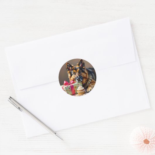 German Shepherd Birthday Ronde Sticker (Envelop)