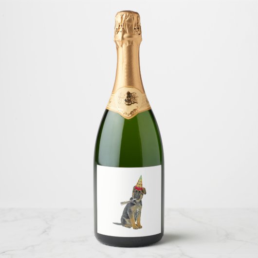 German Shepherd Birthday Sparkling Wijnetiket (Voorkant)