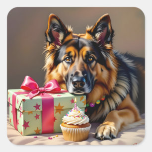 German Shepherd Birthday Vierkante Sticker