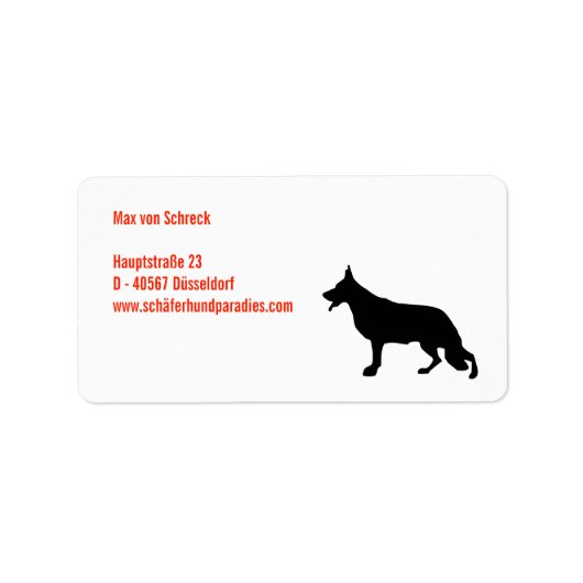 German Shepherd Black Silhouette Etiket (Voorkant)
