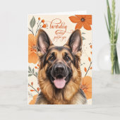 German Shepherd Bold Retro Orange Flowers Birthday Kaart (Voorkant)