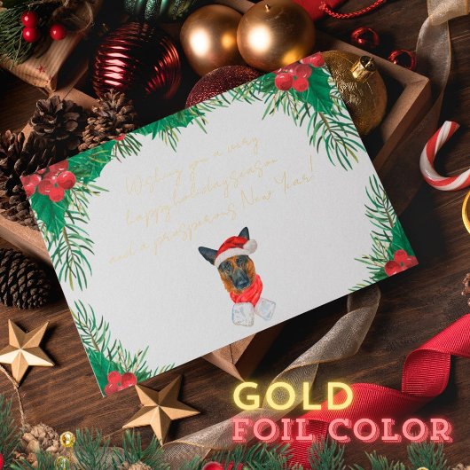 German Shepherd Breed Gold Foil Kerstfeestdag Folie Feestdagen Briefkaart
