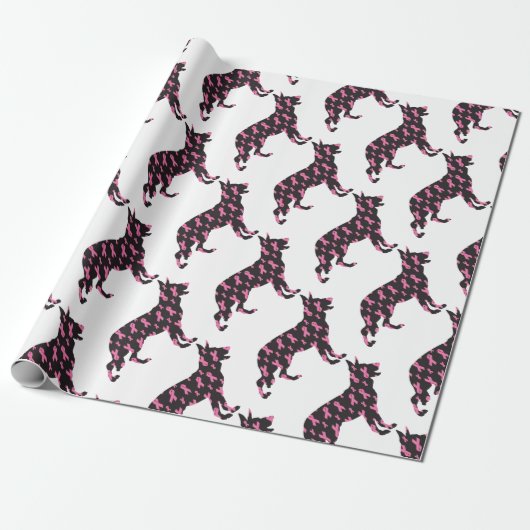 German-Shepherd-Cancer-Ribbon-Black Cadeaupapier (Uitgerold)