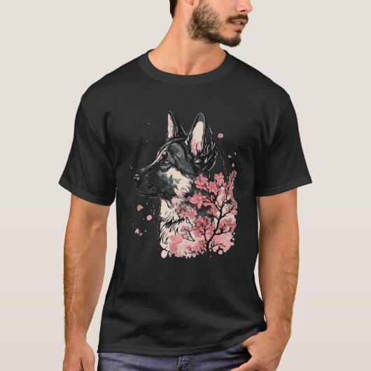 German Shepherd Cherry Blossom Dog Breed Japanese  T-shirt (Voorkant)