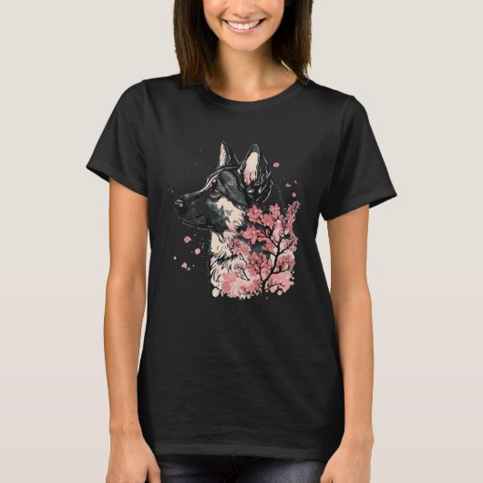 German Shepherd Cherry Blossom Dog Breed Japanese  T-shirt (Voorkant)