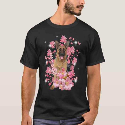 German Shepherd Cherry Blossom Flowers T-shirt (Voorkant)