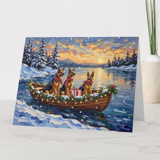 German Shepherd Christmas Boat Holiday Kaart (Voorkant)