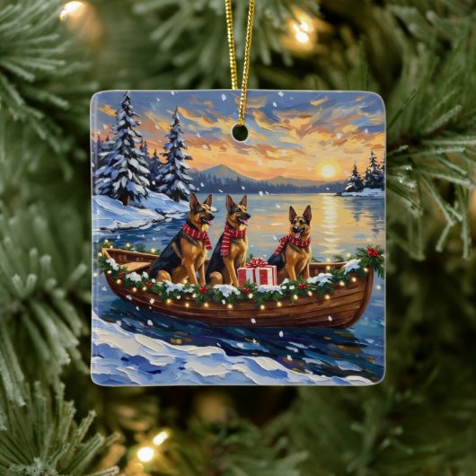 German Shepherd Christmas Boat Holiday Keramisch Ornament (Boom)
