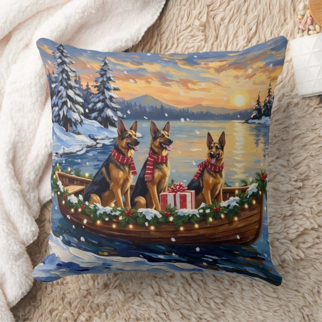 German Shepherd Christmas Boat Holiday Kussen (Deken)