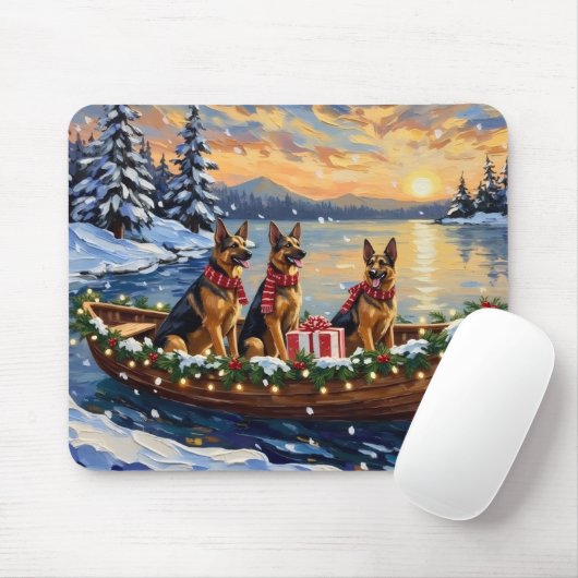 German Shepherd Christmas Boat Holiday Muismat (Met muis)