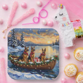 German Shepherd Christmas Boat Holiday Papieren Bordje (Feest)