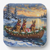 German Shepherd Christmas Boat Holiday Papieren Bordje (Voorkant)