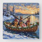 German Shepherd Christmas Boat Holiday Vierkante Klok (Voorkant)