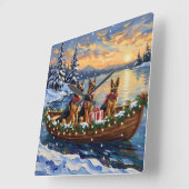 German Shepherd Christmas Boat Holiday Vierkante Klok (Hoek)