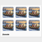 German Shepherd Christmas Boat Holiday Vierkante Sticker (Vel)