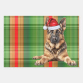 German Shepherd Christmas Dog Red Holiday Plaid Inpakpapier Vel (Voorkant)
