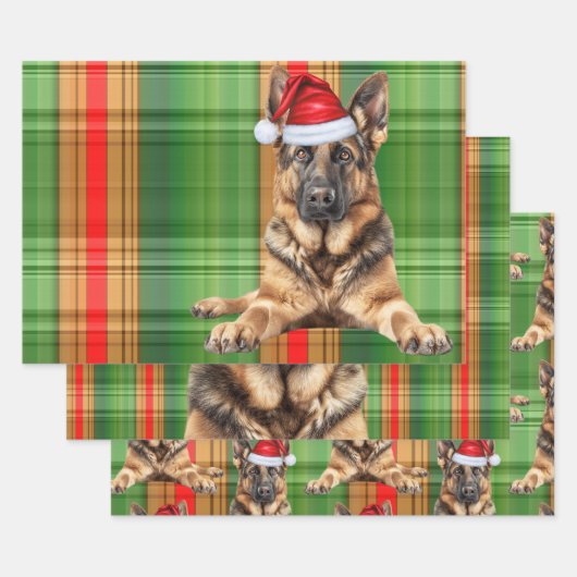 German Shepherd Christmas Dog Red Holiday Plaid Inpakpapier Vel (Set)